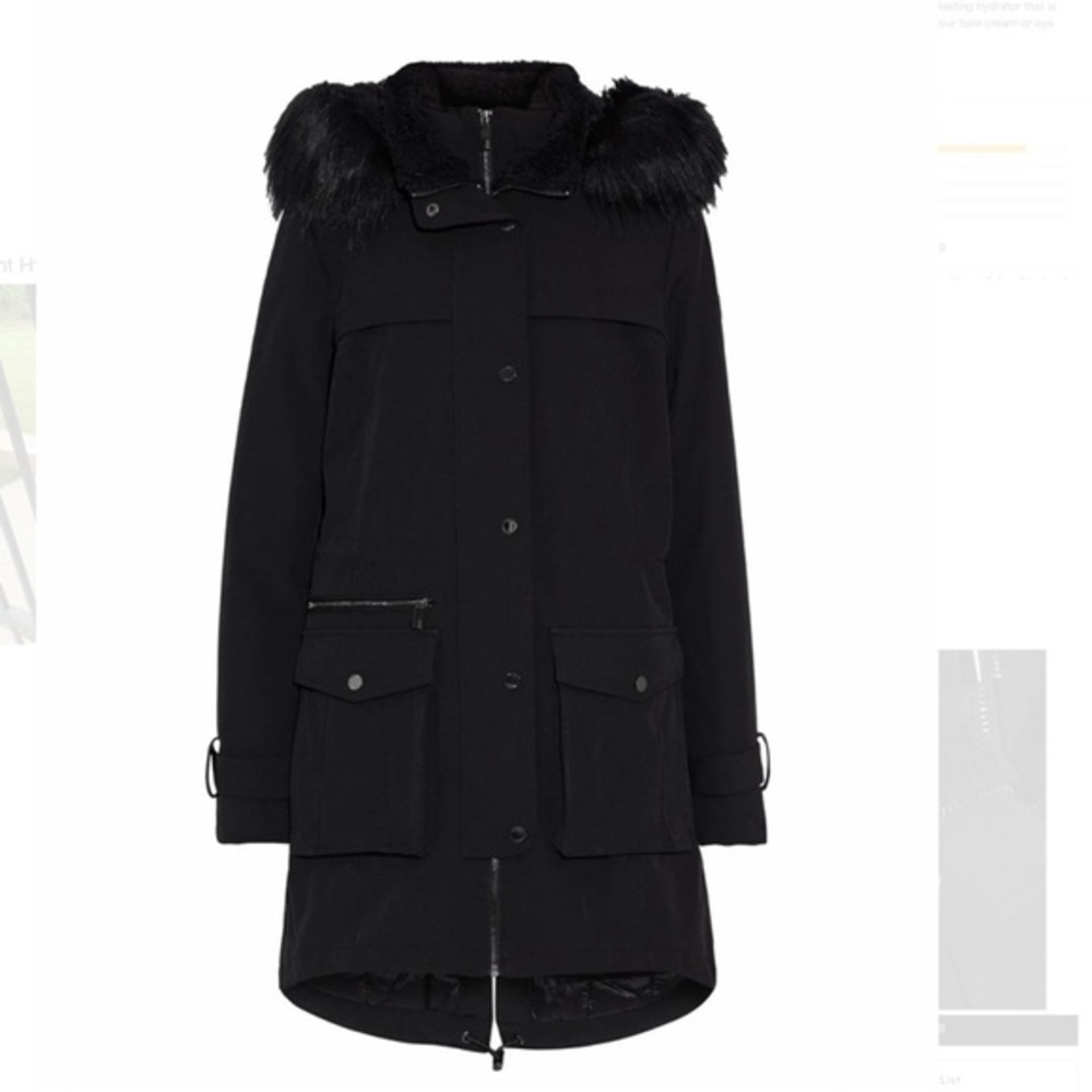 DKNY Women's Black Fur-Trimmed Parka Ciat
